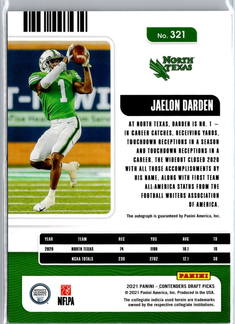 2021 Panini Contenders Draft Picks #321 Jaelon Darden A22