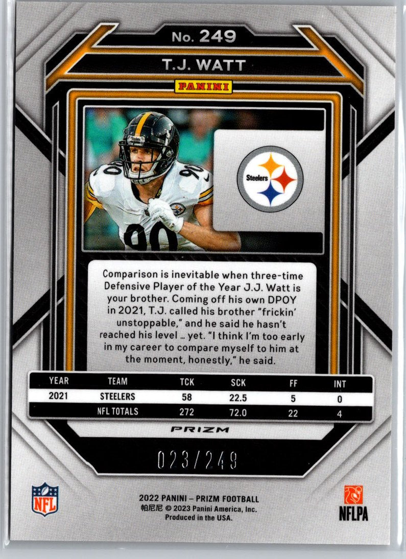 2022 Panini Prizm #249 T.J. Watt Orange #/249 A22