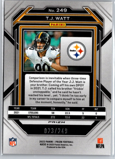 2022 Panini Prizm #249 T.J. Watt Orange #/249 A22