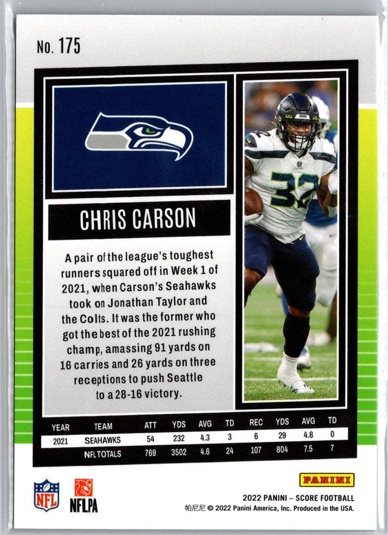 2022 Score #175 Chris Carson Gold Zone #/50 A22