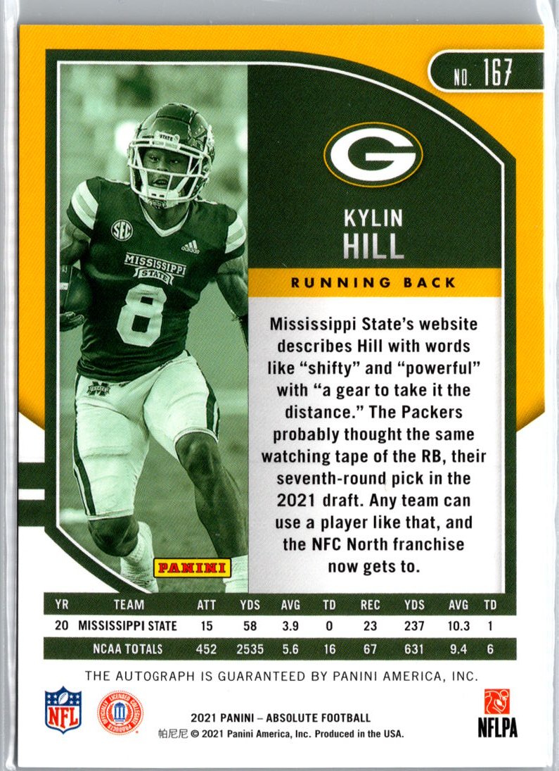 2021 Panini Absolute #167 Kylin Hill Signature Rookies A22