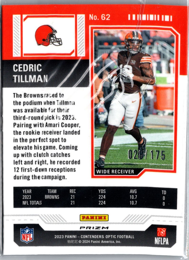 2023 Panini Contenders Optic #62 Cedric Tillman Red #/175 A23