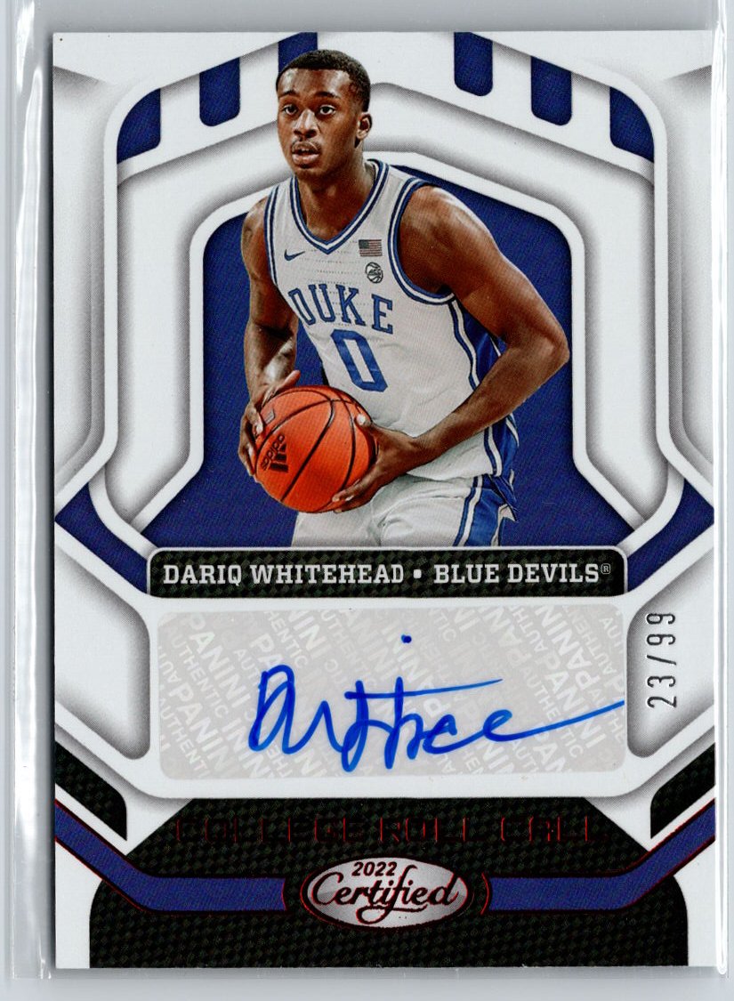 2022 Chronicles Draft Picks Dariq Whitehead College Roll Call Auto Red #/99 A24