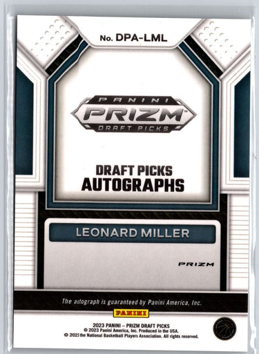 2023 Panini Prizm Draft Picks  Leonard Miller Draft Picks Auto Silver A24