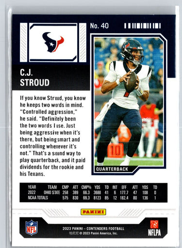 2023 Panini Contenders #40 C.J. Stroud Game Ticket Bronze A25