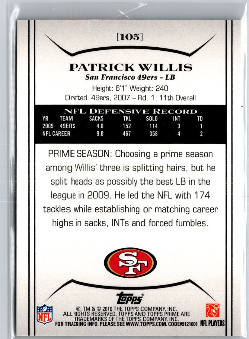 2010 Topps Prime #105 Patrick Willis Blue #/50 A25