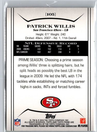 2010 Topps Prime #105 Patrick Willis Blue #/50 A25