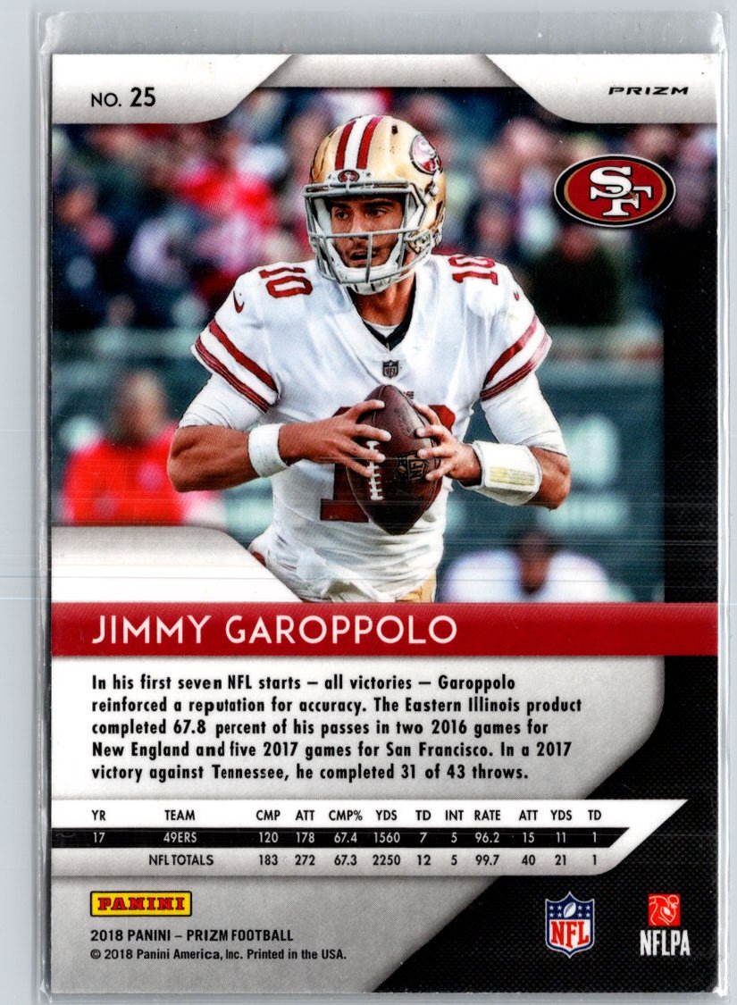 2018 Panini Prizm #25 Jimmy Garoppolo Prizm Blue A25