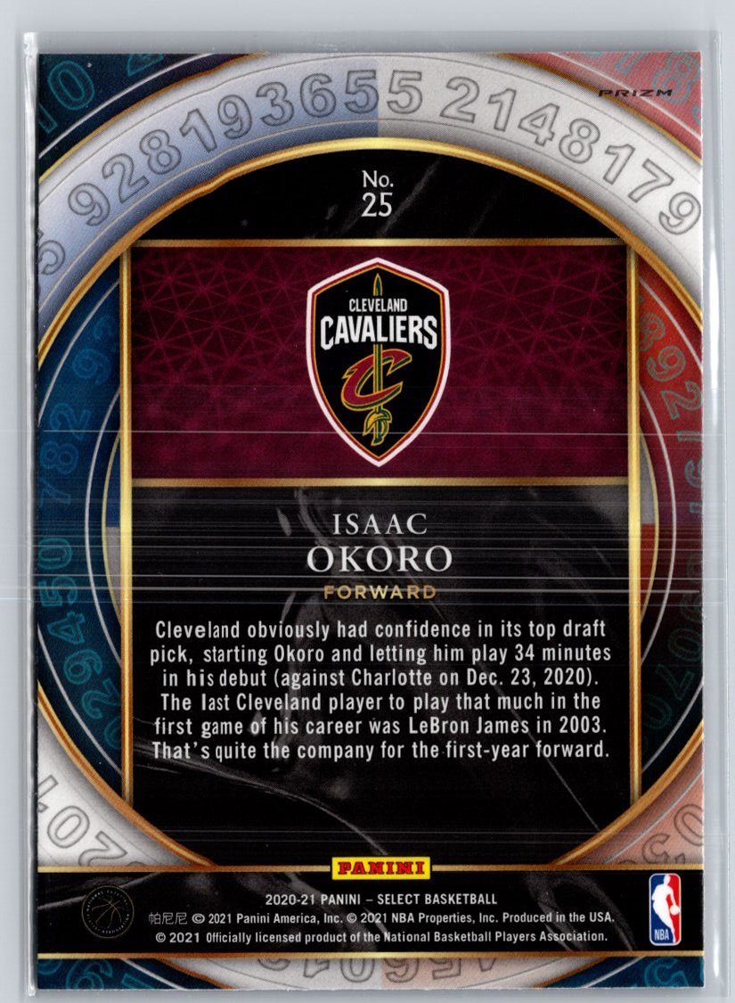 2020-21 Panini Select #25 Isaac Okoro Select Numbers Blue A25