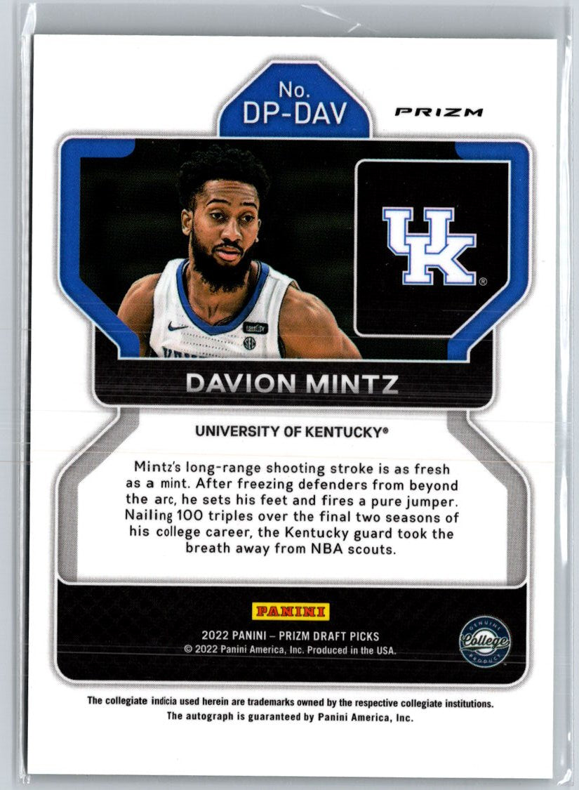 2022 Panini Prizm Draft Picks Davion Mintz Autographs Prizms Green A25