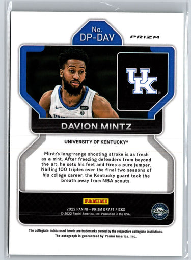 2022 Panini Prizm Draft Picks Davion Mintz Autographs Prizms Green A25