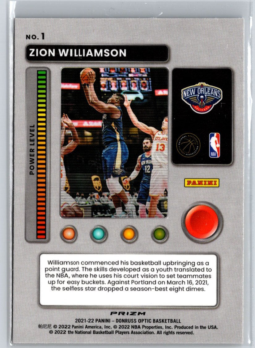 2021-22 Donruss Optic #1 Zion Williamson T-Minus 3...2...1 Holo A26