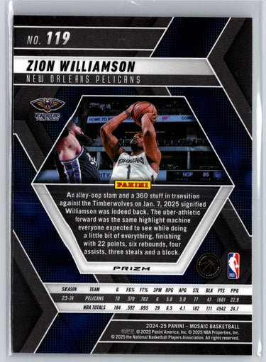 2024-25 Panini Mosaic #119 Zion Williamson Fast Break Silver Mosaic A26