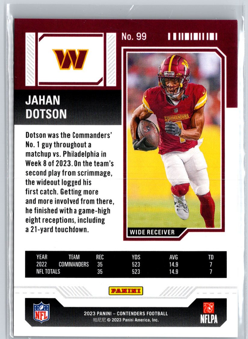 2023 Panini Contenders #99 Jahan Dotson Divisional Ticket #/149 A26