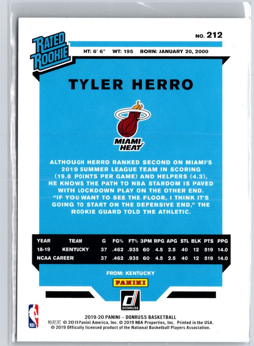 2019-20 Donruss #212 Tyler Herro A26