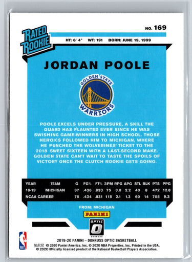 2019-20 Donruss Optic #169 Jordan Poole A27