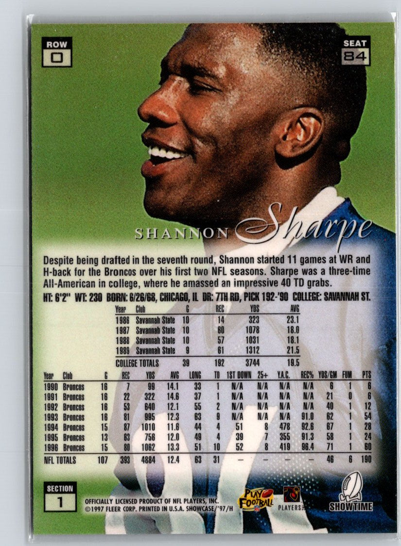 1997 Flair Showcase #84 Shannon Sharpe Flair Showcase Row 0 (Showcase) A27