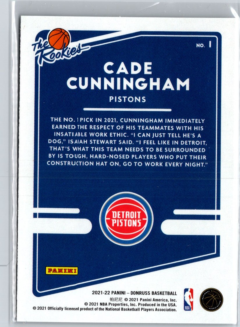 2021-22 Donruss #1 Cade Cunningham The Rookies A27