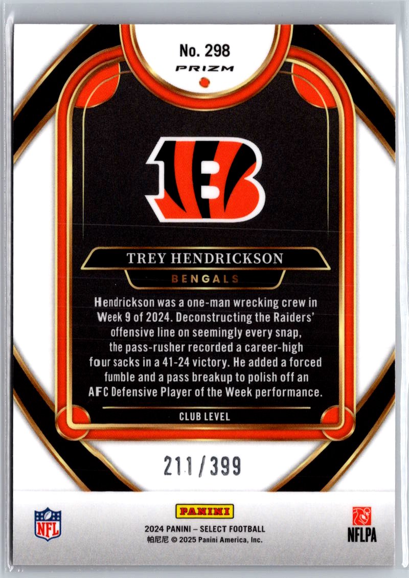 2024 Panini Select #298 Trey Hendrickson Orange Prizm Shock #/399 A28