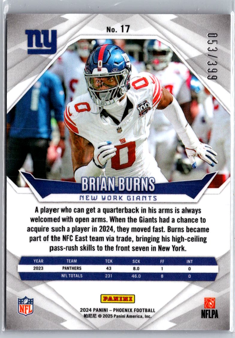 2024 Panini Phoenix #17 Brian Burns Team Helmet #/399 A28
