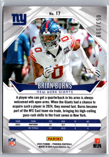 2024 Panini Phoenix #17 Brian Burns Team Helmet #/399 A28