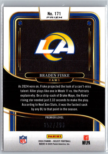 2024 Panini Select #171 Braden Fiske Copper Prizm Shock #/299 A28