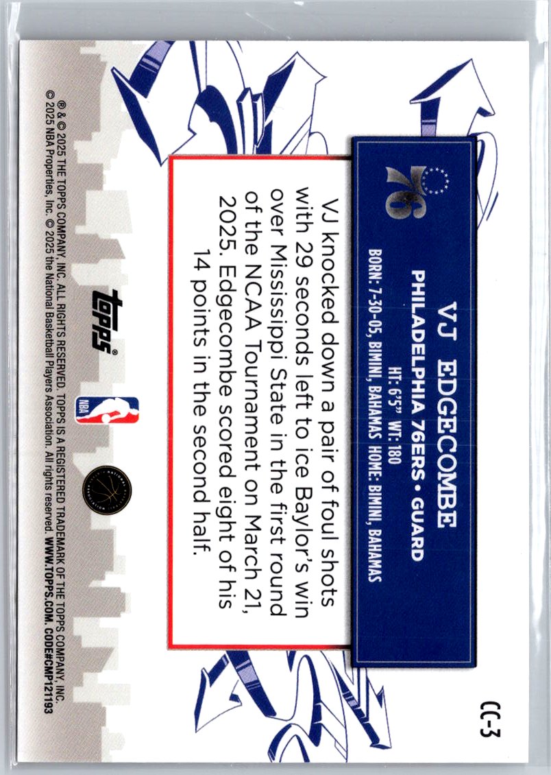 2025-26 Topps #CC-3 VJ Edgecombe Clutch City Prospects A28
