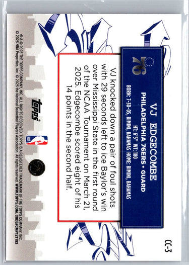 2025-26 Topps #CC-3 VJ Edgecombe Clutch City Prospects A28