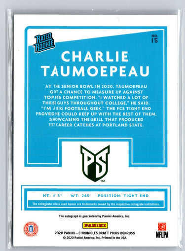 2020 Chronicles Draft Picks #15 Charlie Taumoepeau  Auto Signatures Red A29