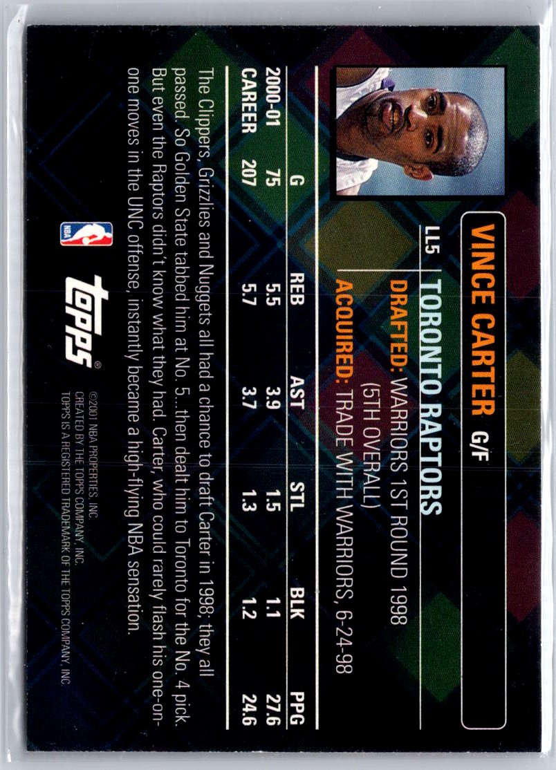 2001-02 Topps #LL5 Vince Carter Lottery Legends A29