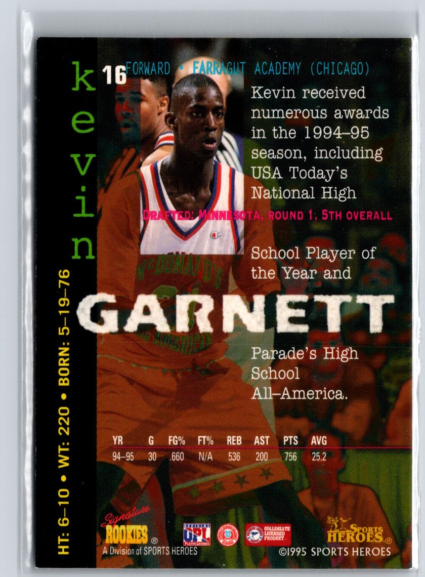 1995 Signature Rookies Fame and Fortune #16 Kevin Garnett A31