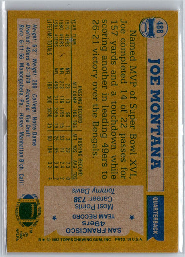 1982 Topps #488 Joe Montana A29