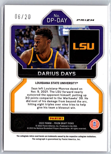 2022 Panini Prizm Draft Picks Darius Days autographs Prizms Pink A29