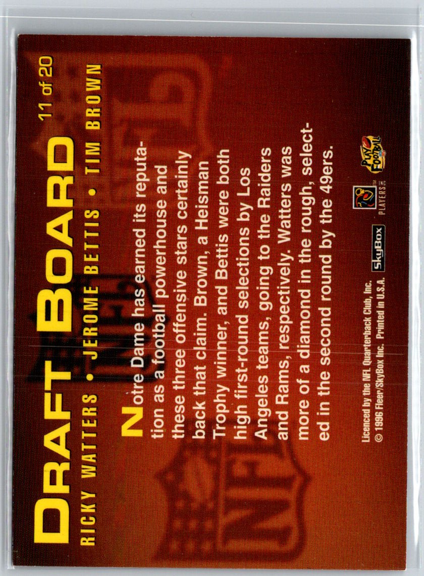 1996 SkyBox Impact Rookies Ricky Watters Jerome Bettis Tim Brown Draft Board B5