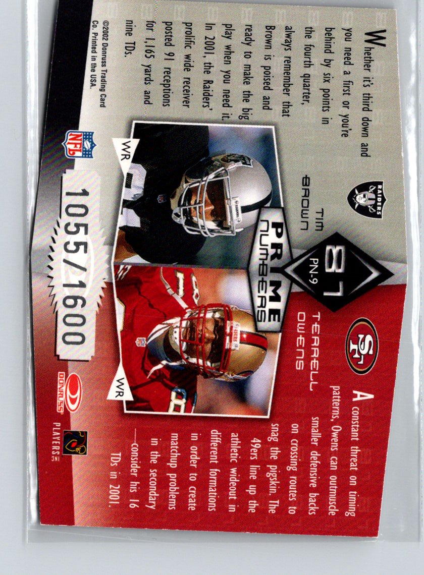 2002 Donruss Elite Tim Brown / Terrell Owens Prime Numbers #/1600 B11