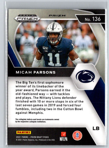 2021 Panini Prizm Draft Picks #136 Micah Parsons Red White and Blue C2
