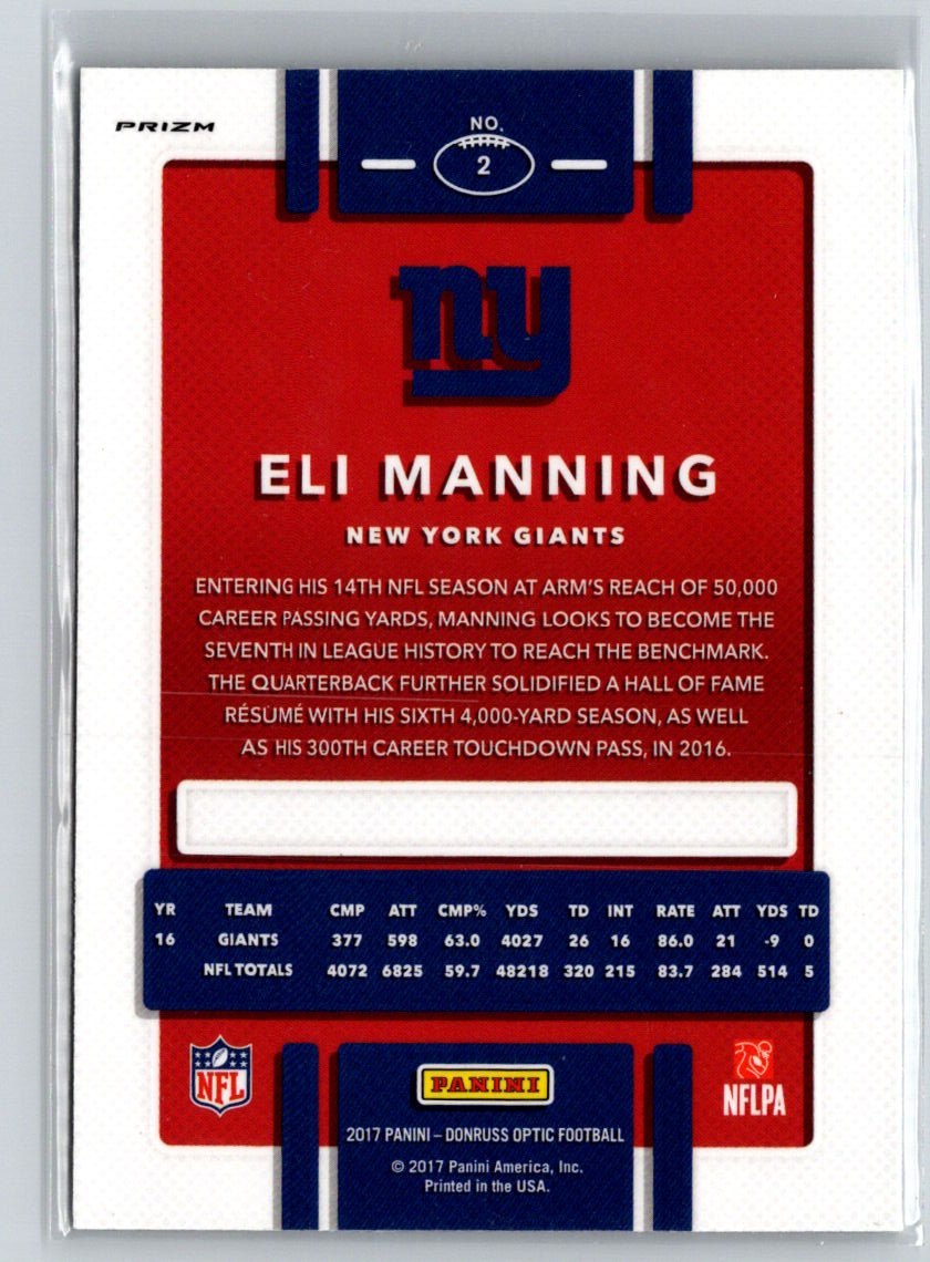 2017 Donruss Optic #2 Eli Manning Holo C2
