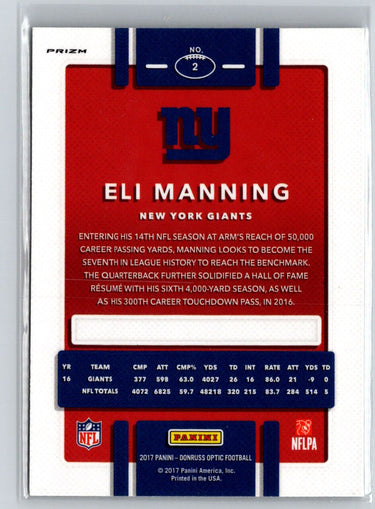 2017 Donruss Optic #2 Eli Manning Holo C2