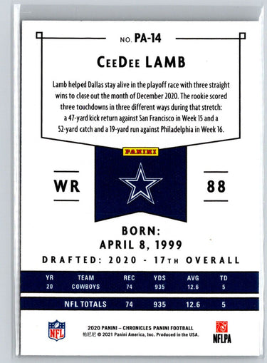 2020 Panini Chronicles #PA-14 CeeDee Lamb Panini C2