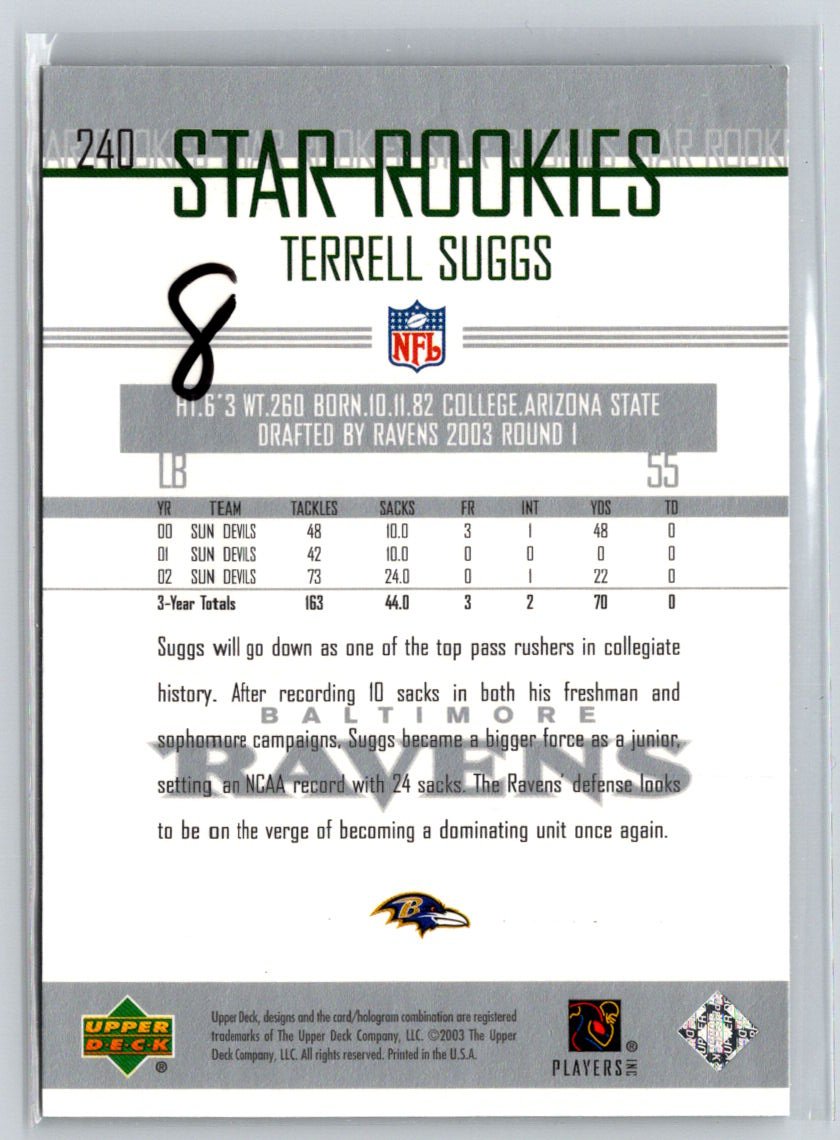 2003 Upper Deck #240 Terrell Suggs C3