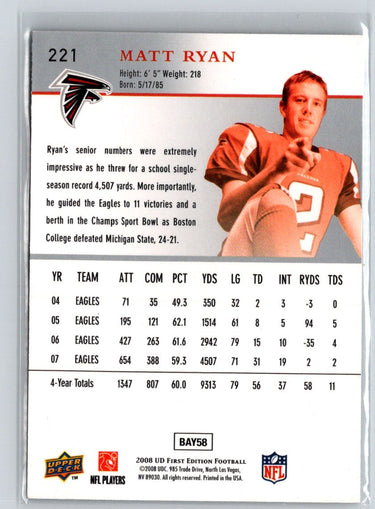 2008 Upper Deck First Edition #221 Matt Ryan C5