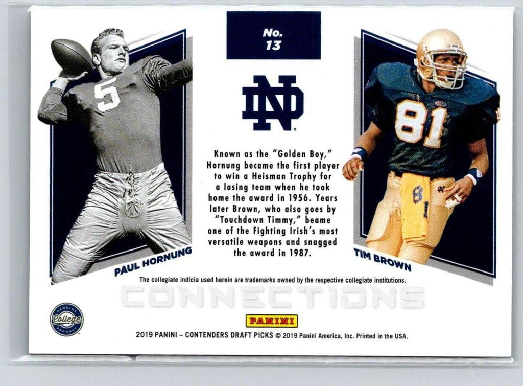 2019 Panini Contenders Paul Hornung Tim Brown Collegiate Connections Fame #/5 C8