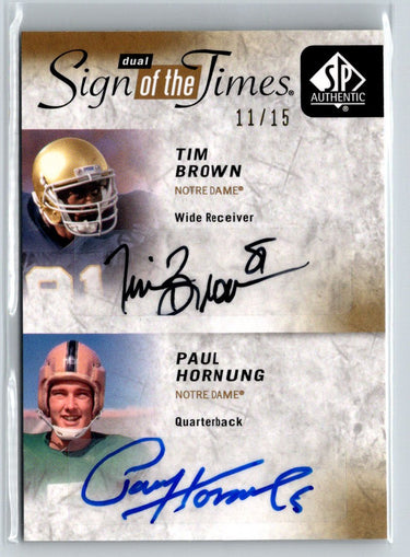 2010 SP Authentic Paul Hornung /Tim Brown Sign of the Times Dual Auto #/15 C9