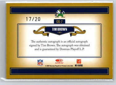 2007 Donruss Threads #CG-7 Tim Brown College Greats Autographs #/20 C9