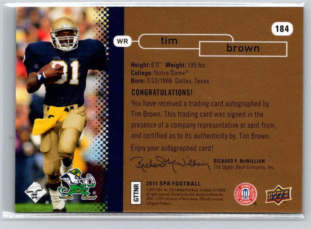 2011 SP Authentic #184 Tim Brown Autographs Gold #/5 C9