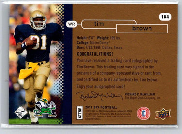2011 SP Authentic #184 Tim Brown Autographs Gold #/5 C9