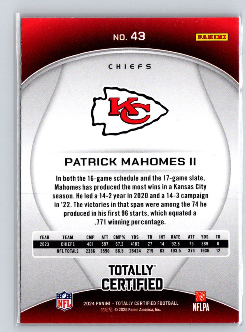 2024 Panini Totally Certified #43 Patrick Mahomes II C11