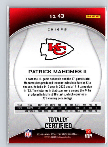 2024 Panini Totally Certified #43 Patrick Mahomes II C11