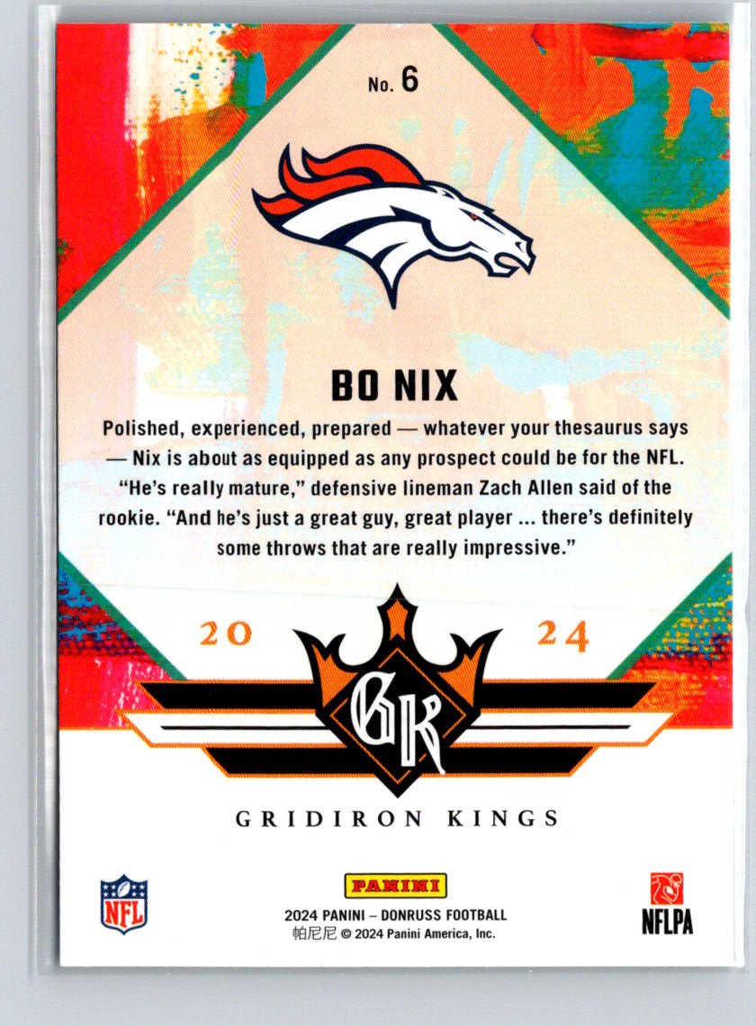 2024 Donruss #6 Bo Nix Rookie Gridiron Kings C11
