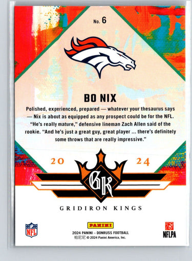 2024 Donruss #6 Bo Nix Rookie Gridiron Kings C11